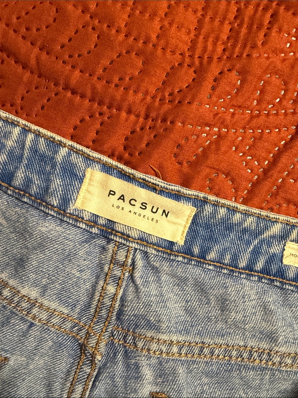 PacSun Light Blue Denim Shorts with Brown Stitching